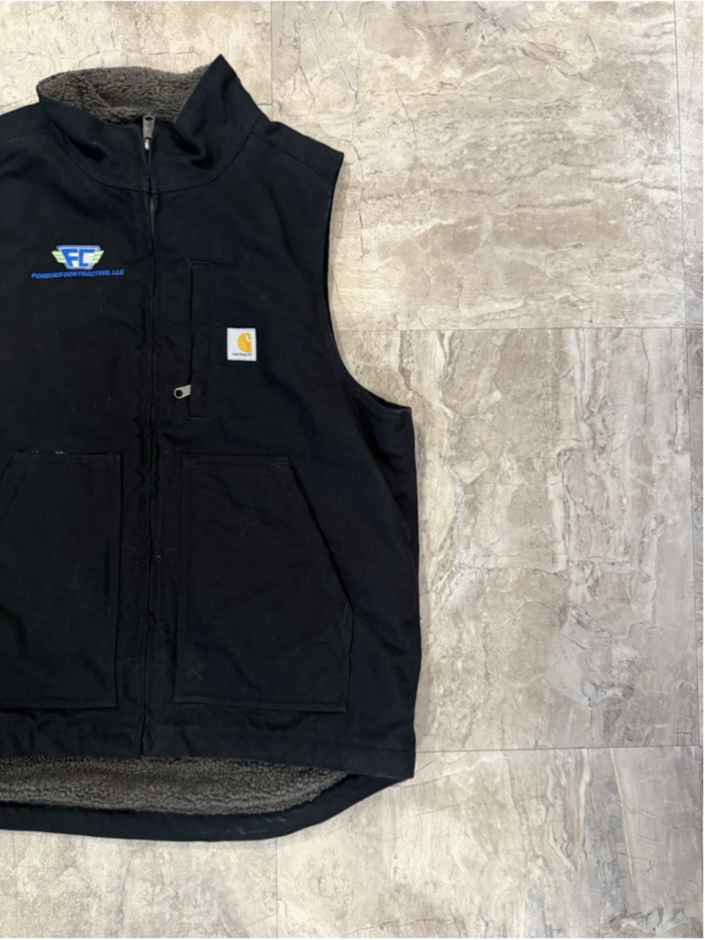 Carhartt Men's Black Sherpa Lined Full-Zip Work Vest Loose Fit Size M Logo
